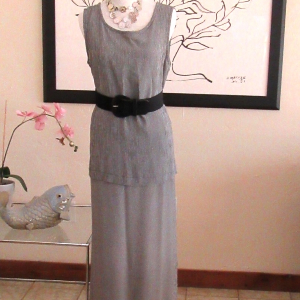 EVAN PICONE 1990s black & white checked sleeveless top & midi skirt size LG -